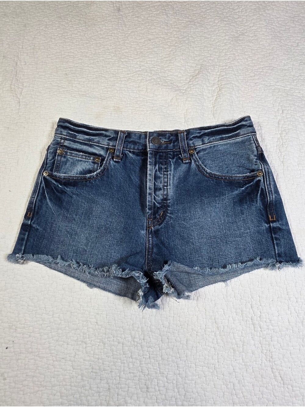 Free People High Rise Button Fly Raw Hem Jean Shorts